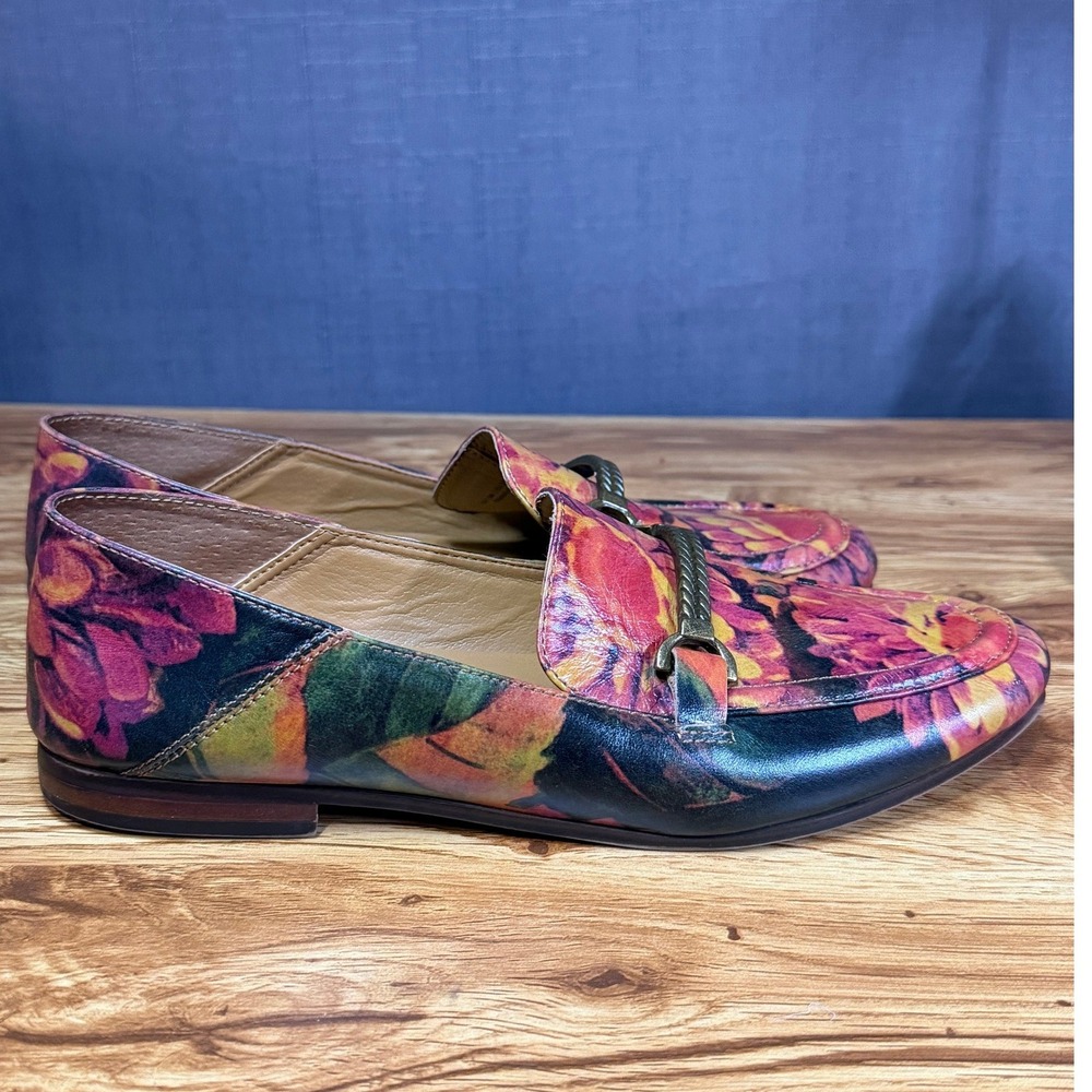 Patricia Nash Fall Floral Leather Bit Loafers Orange Red Green 7.5M